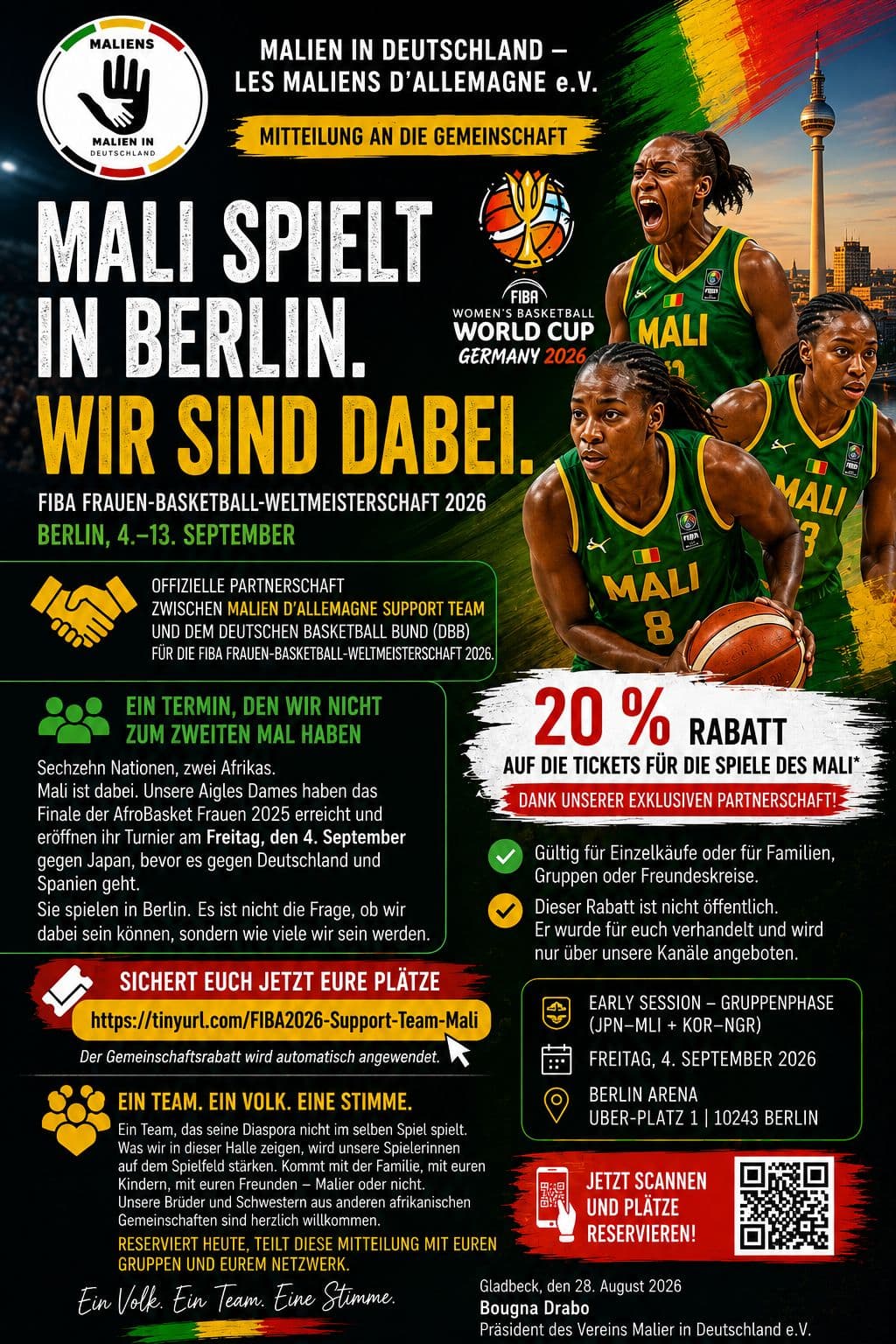 Affiche FIBA 2026 — Les Aigles Dames du Mali à Berlin